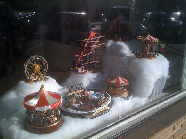 Snow in Collectors Haven Window Display in Larchmont