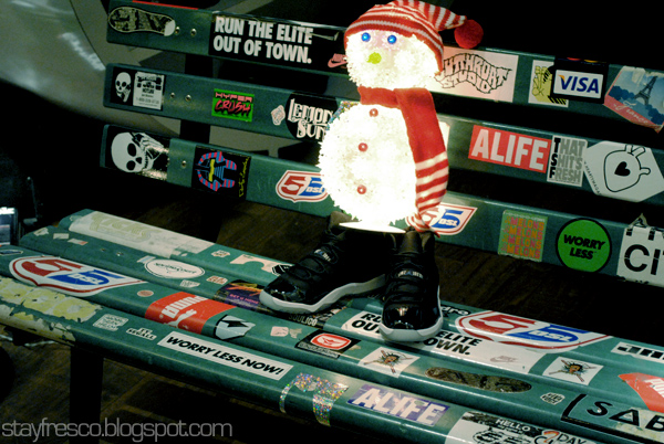 Snowman wearing shoes!