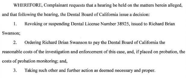 Richard Swanson at the Dental Board